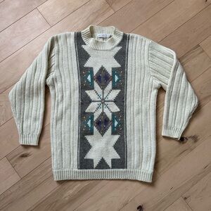 Esprit Cream and Gray Crewneck Sweater
